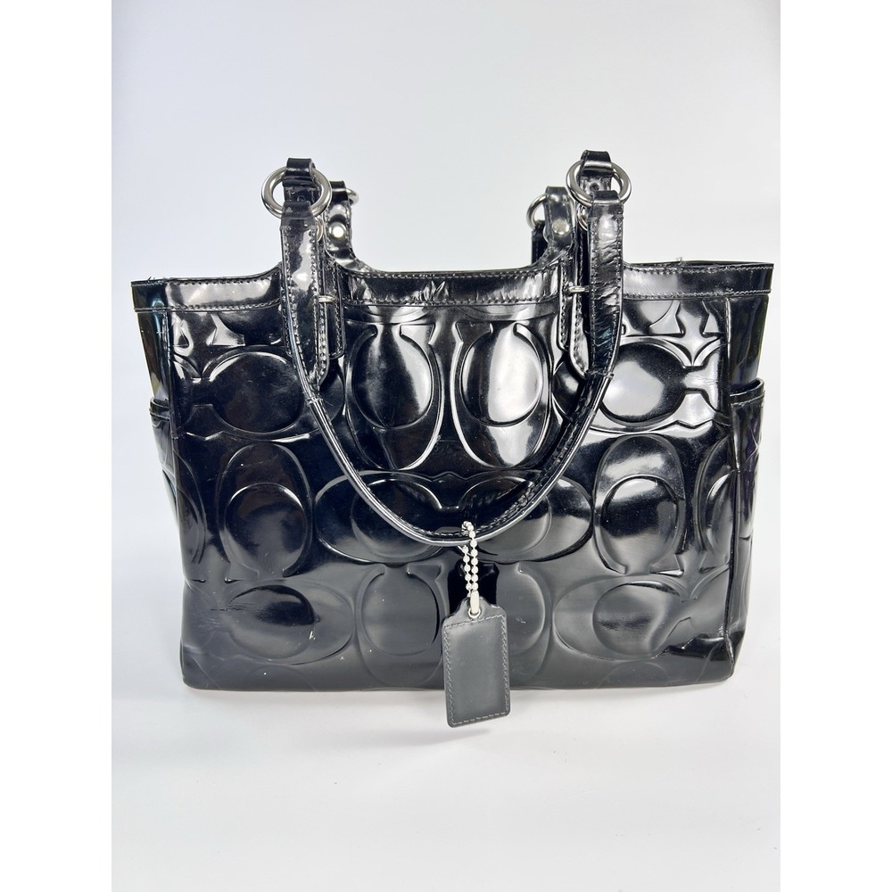 Coach Black Embossed Patent Leather Signature Gallery Tote Handbag Purse F15246